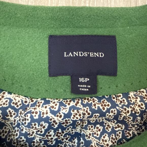Lands End Pea Coat Kelly Green Wool Cashmere Peacoat Jacket Pockets Size 16P - Picture 6 of 11